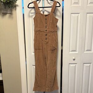 aerie Tan Corduroy Button-Front Jumpsuit